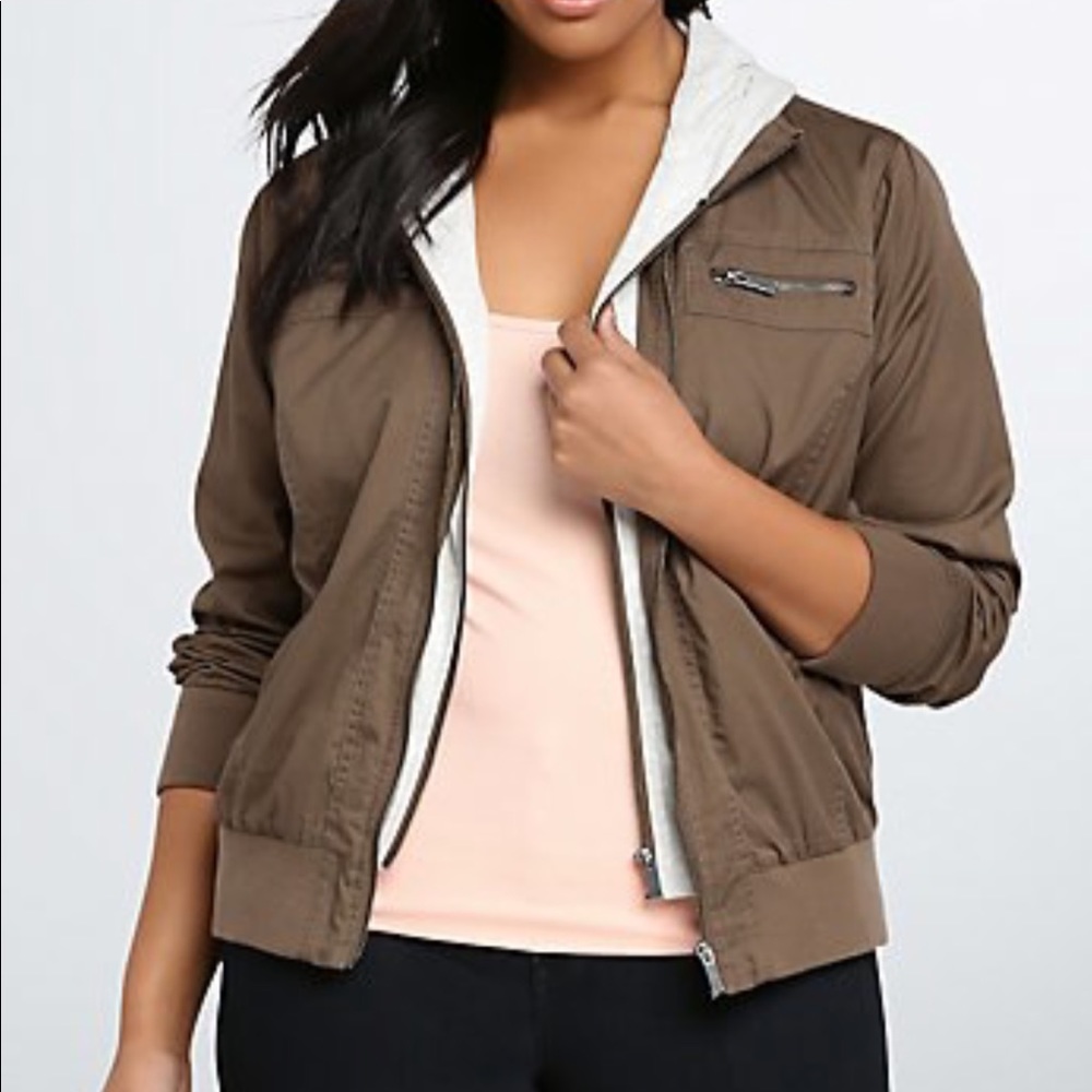 Plus Size Bomber Jersey Hooded Jacket